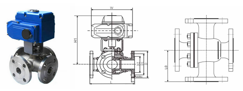 Electric actuated motorized 4 way ball valve